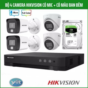 Trọn bộ 4 camera Hikvision có mic + có màu ban đêm