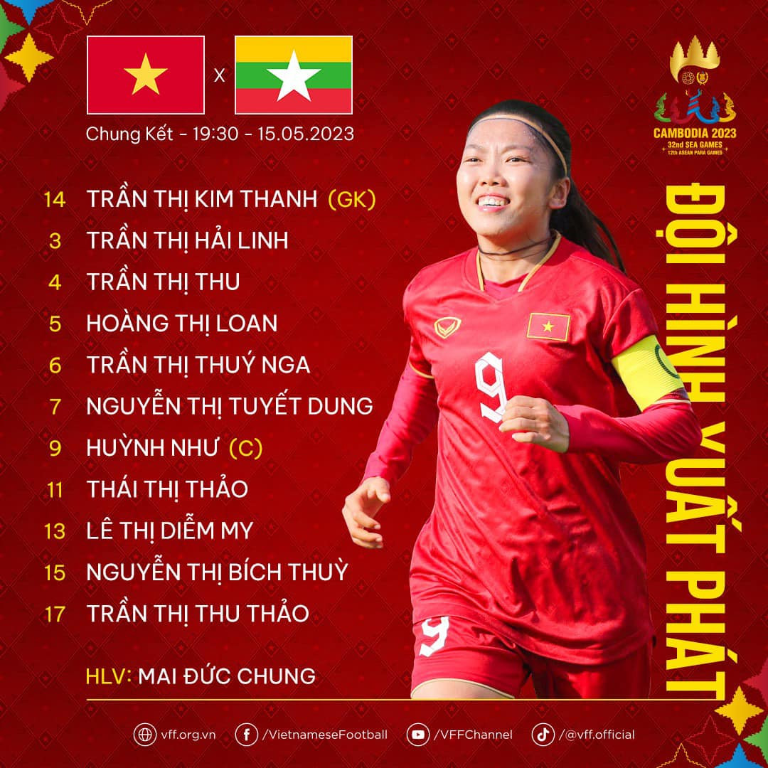 Đội tuyển nữ Việt Nam thắng nữ Myanmar 2-0, trở thành nhà vô địch SEA Games 32